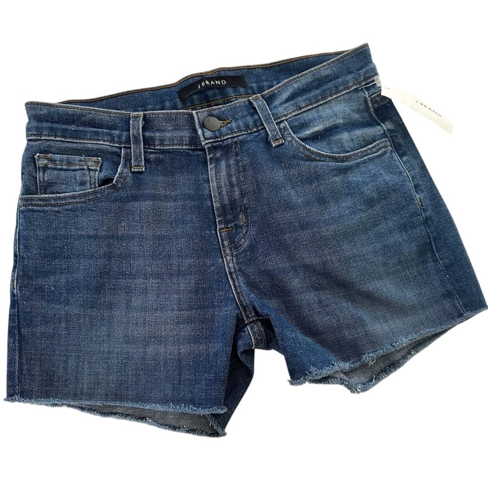 J Brand Sadey Slim Straight‎ Shorts Womens 24 Blue Striker Raw Hem NEW